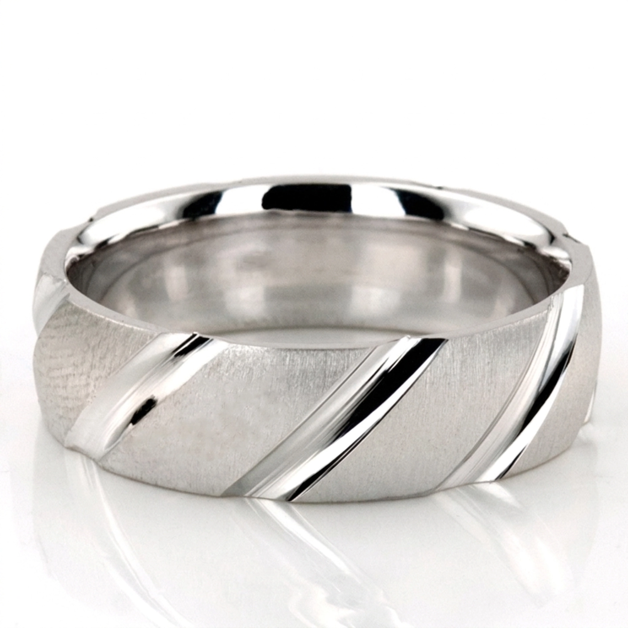 10K white gold 7mm. cross satin diamond-cut-wedding-ring - main view