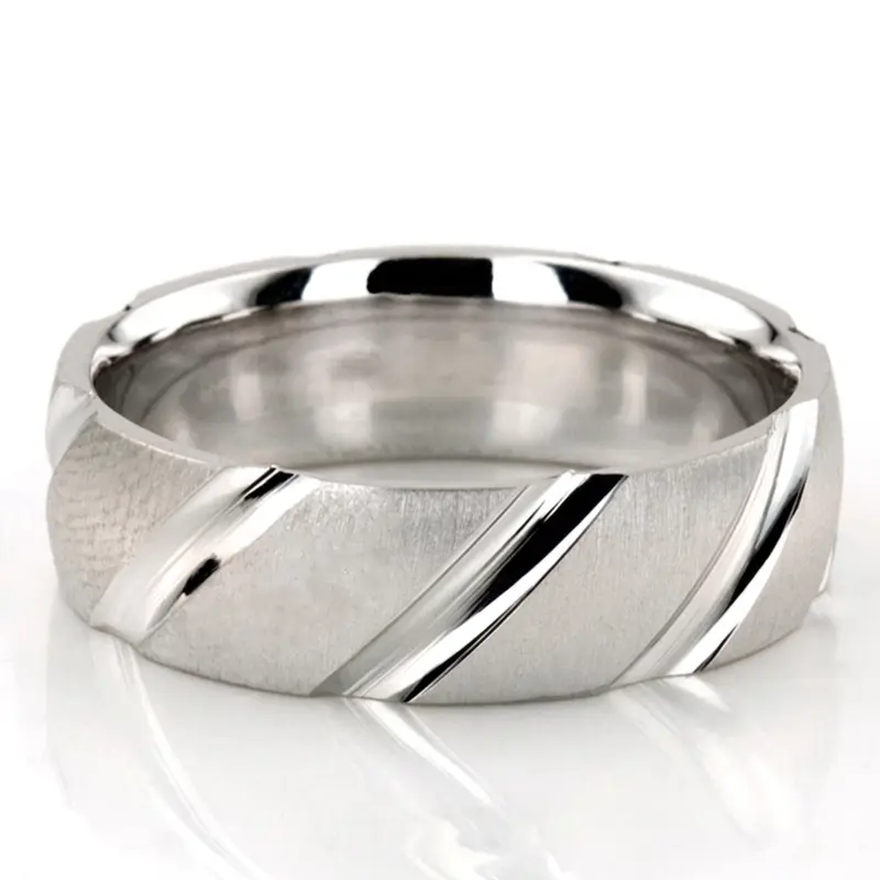 14K white gold 7mm. cross satin diamond-cut-wedding-ring - main view