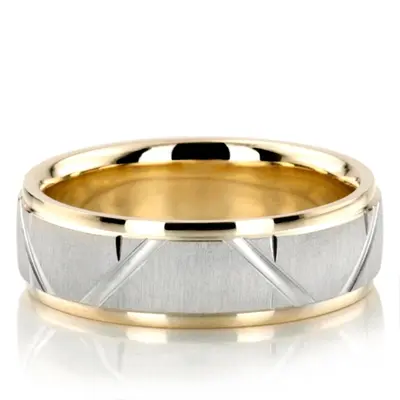 Custom Diagonal Groove Two-Color Wedding Band 