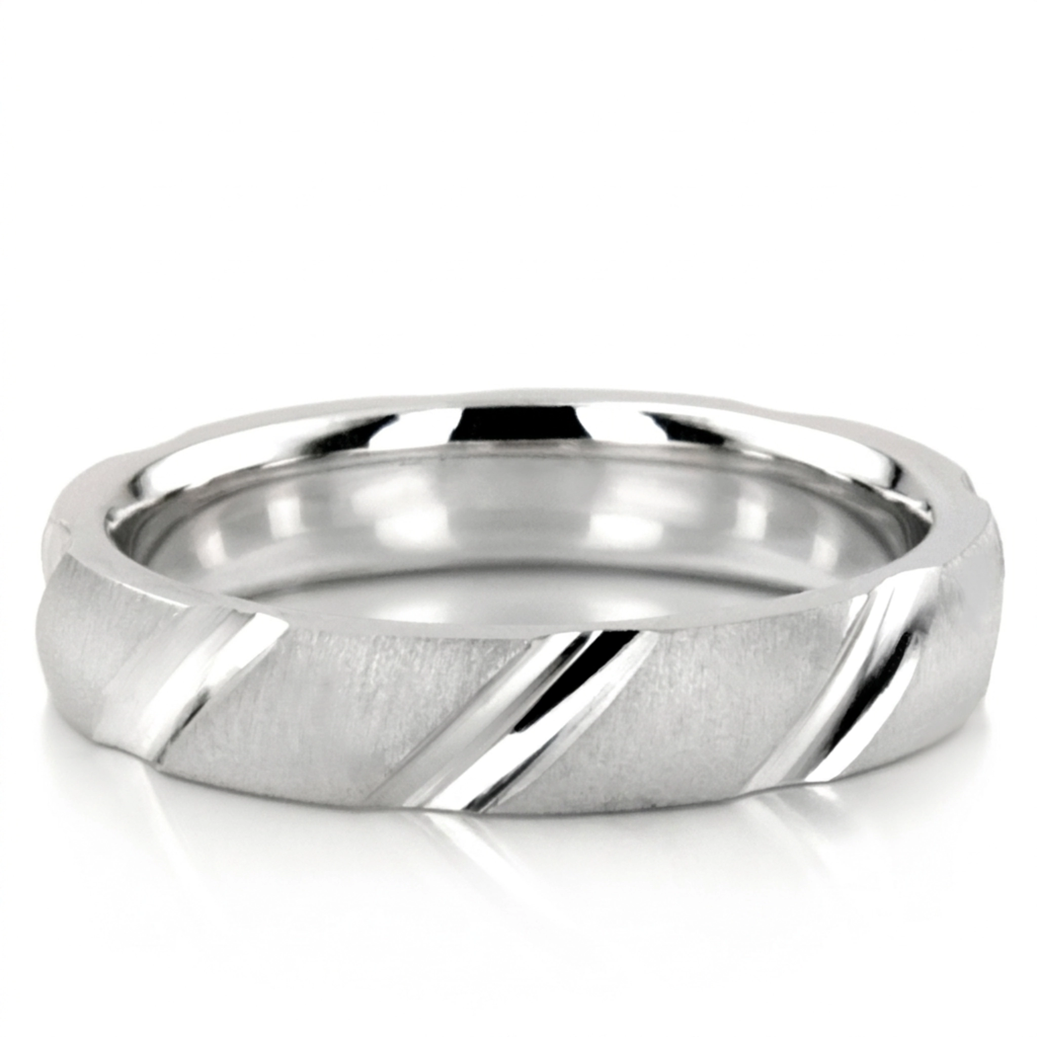 10K white gold 4mm. cross satin diamond-cut-wedding-ring - alternate view 4