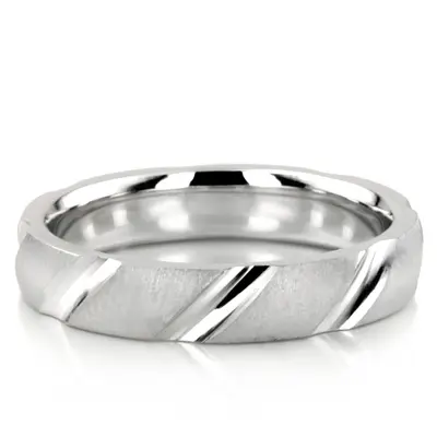 10K white gold 4mm. cross satin diamond-cut-wedding-ring - alternate view 4 thumbnail