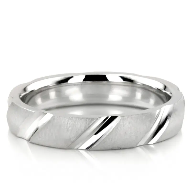 14K white gold 4mm. cross satin diamond-cut-wedding-ring - alternate view 4