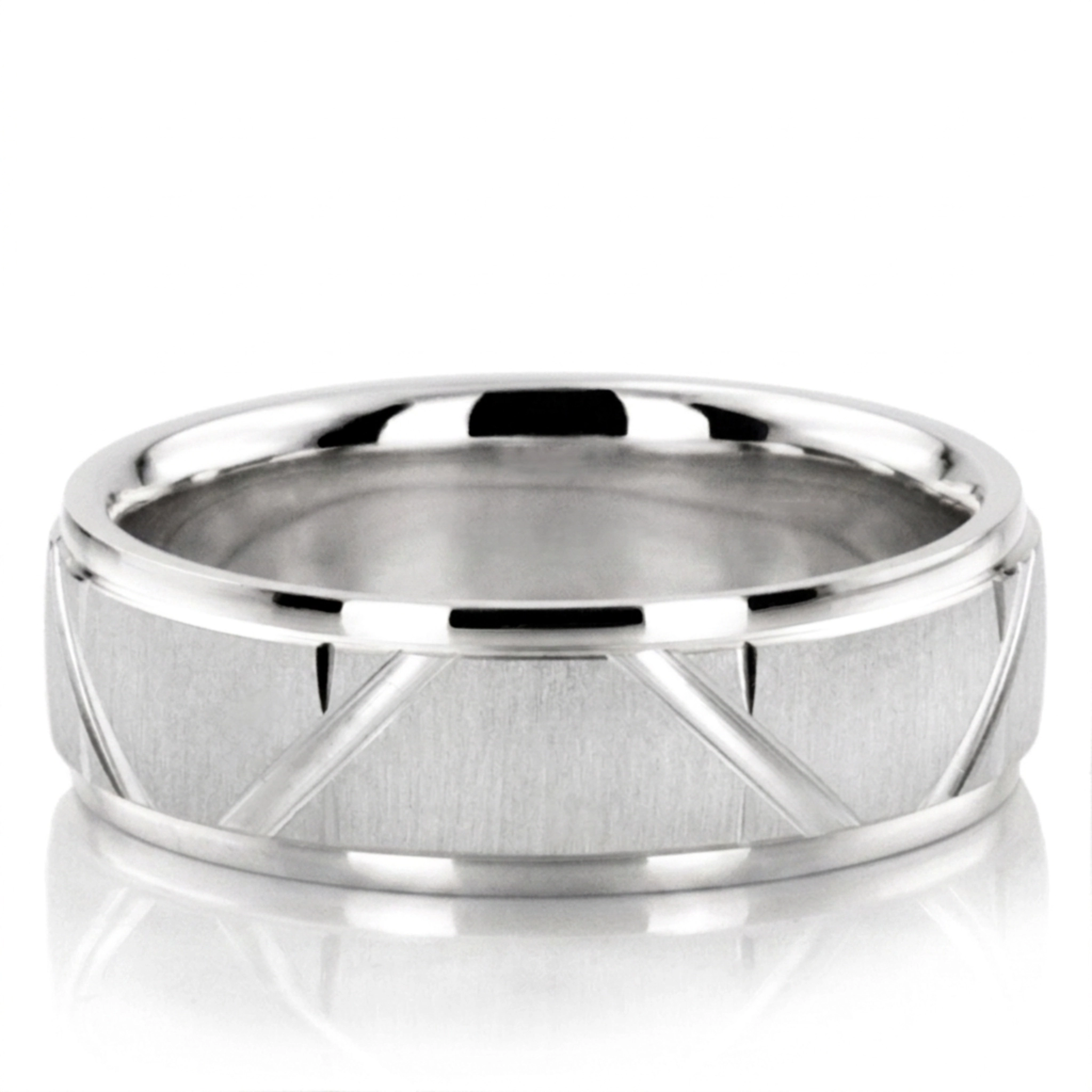 10K white gold 6.5mm cross satin two-tone-wedding-band - alternate view 4