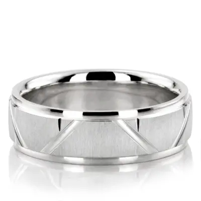 10K white gold 6.5mm cross satin two-tone-wedding-band - alternate view 4 thumbnail