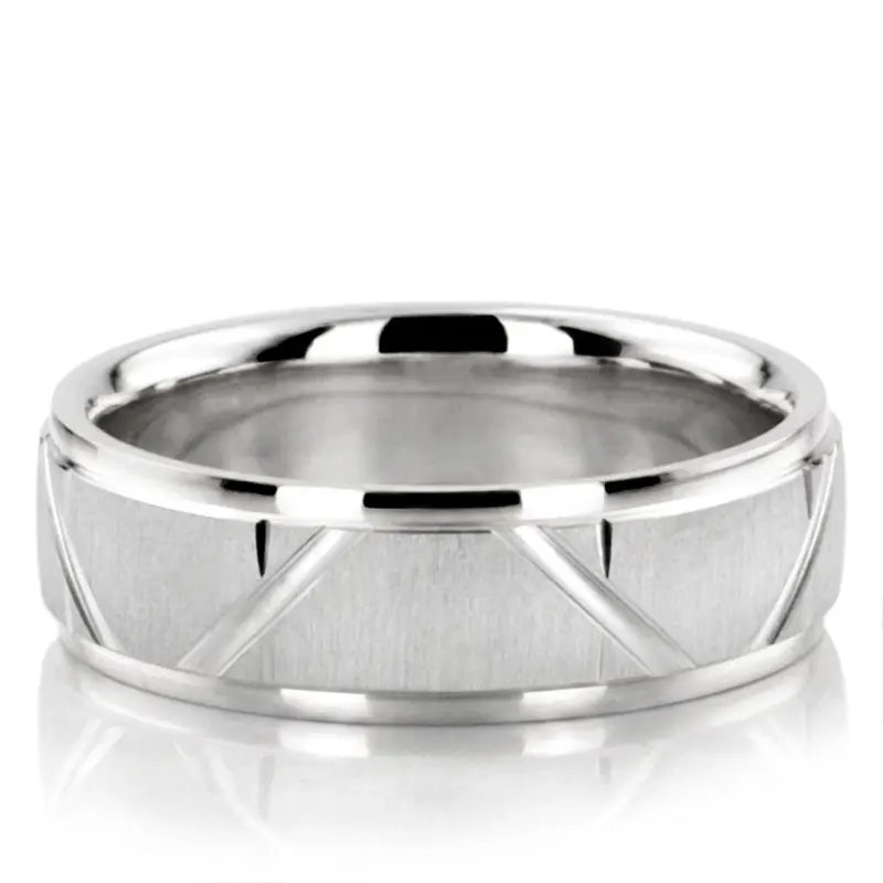 18K white gold 6.5mm cross satin two-tone-wedding-band - alternate view 4