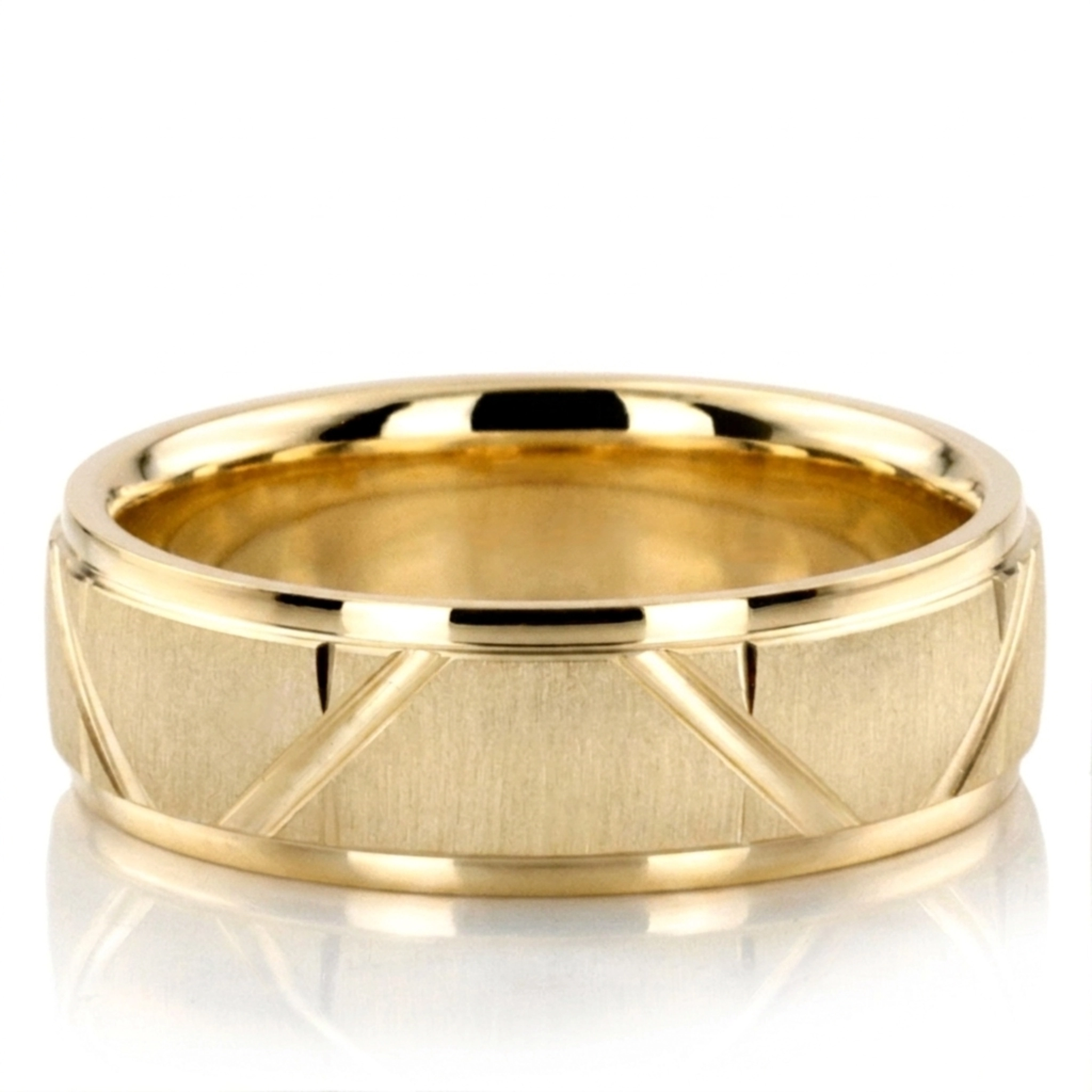 10K yellow gold 6.5mm cross satin two-tone-wedding-band - alternate view 2