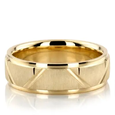 10K yellow gold 6.5mm cross satin two-tone-wedding-band - alternate view 2 thumbnail
