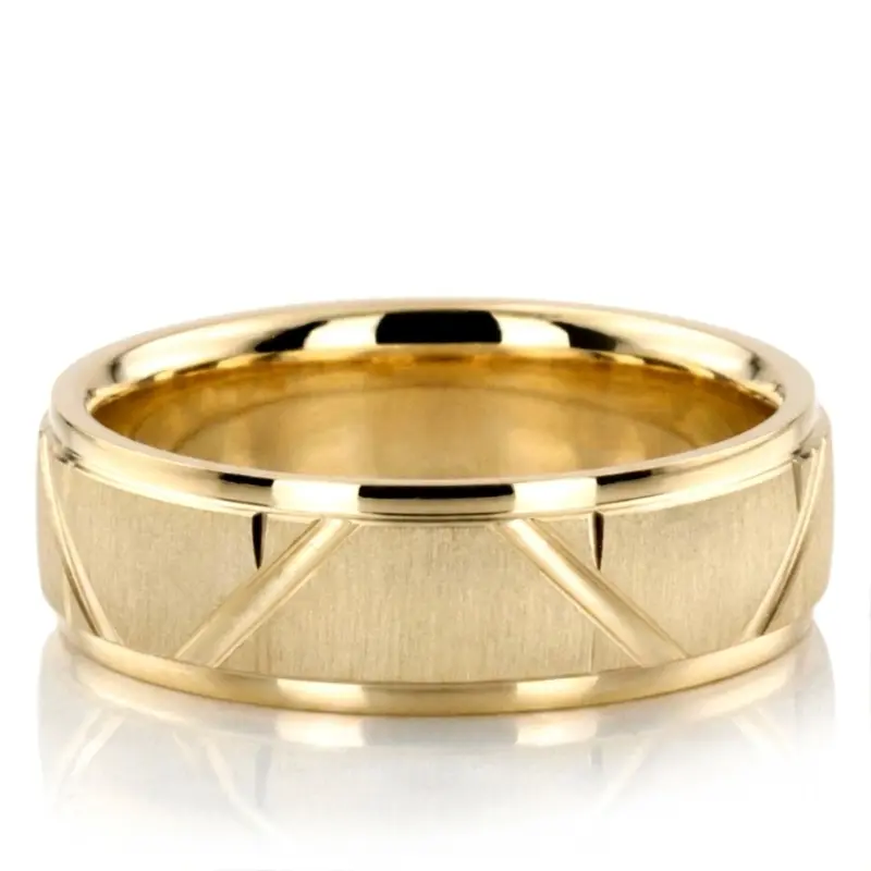 18K yellow gold 6.5mm cross satin two-tone-wedding-band - alternate view 2