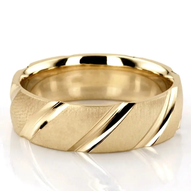 14K yellow gold 7mm. cross satin diamond-cut-wedding-ring - alternate view 2