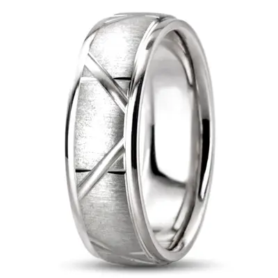 10K white gold 6.5mm cross satin two-tone-wedding-band - alternate view 6 thumbnail