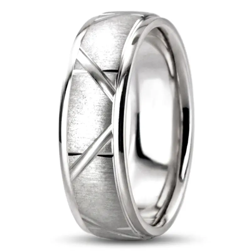 18K white gold 6.5mm cross satin two-tone-wedding-band - alternate view 6