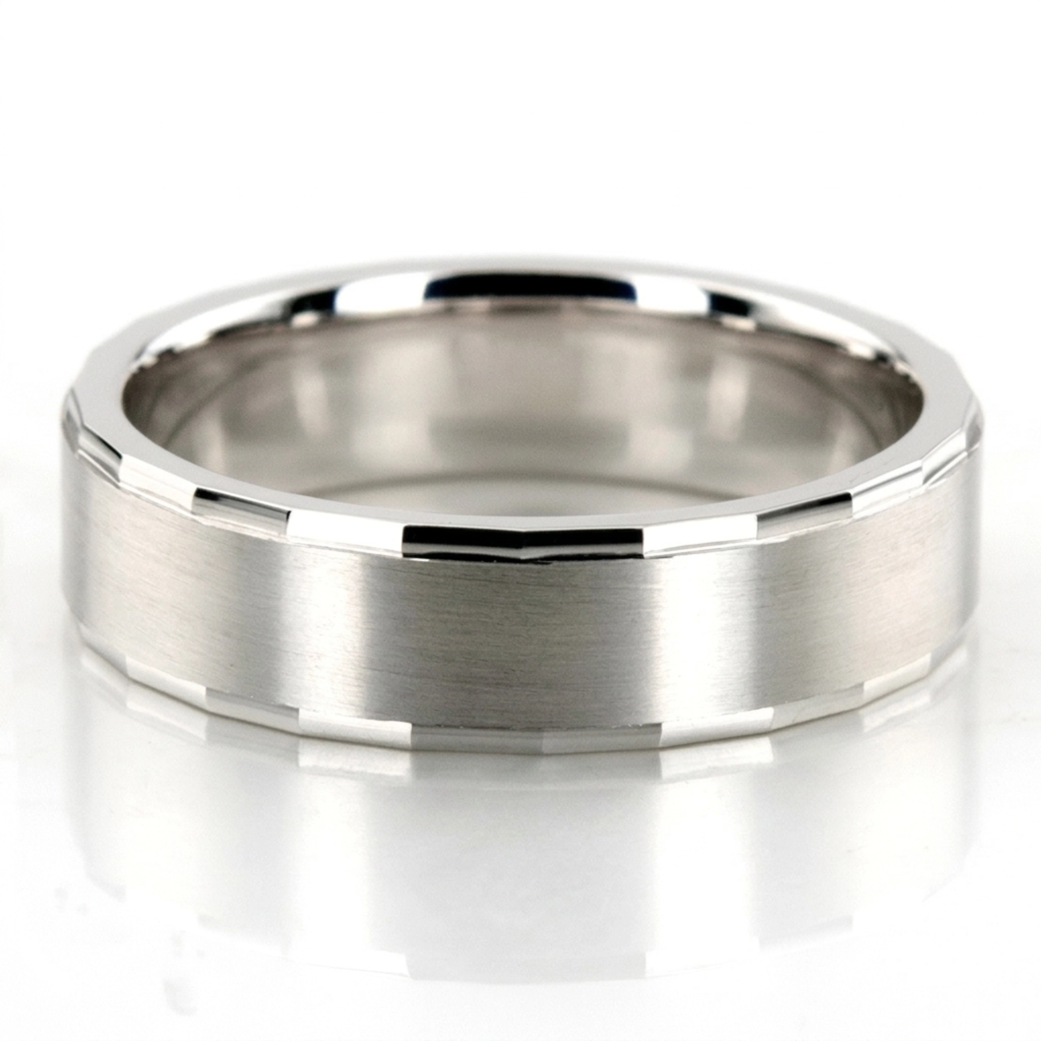 10K white gold 6mm. satin finish diamond-cut-wedding-band - main view