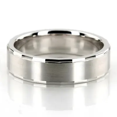 Angular-cut Edge Satin Basic Carved Wedding Ring 
