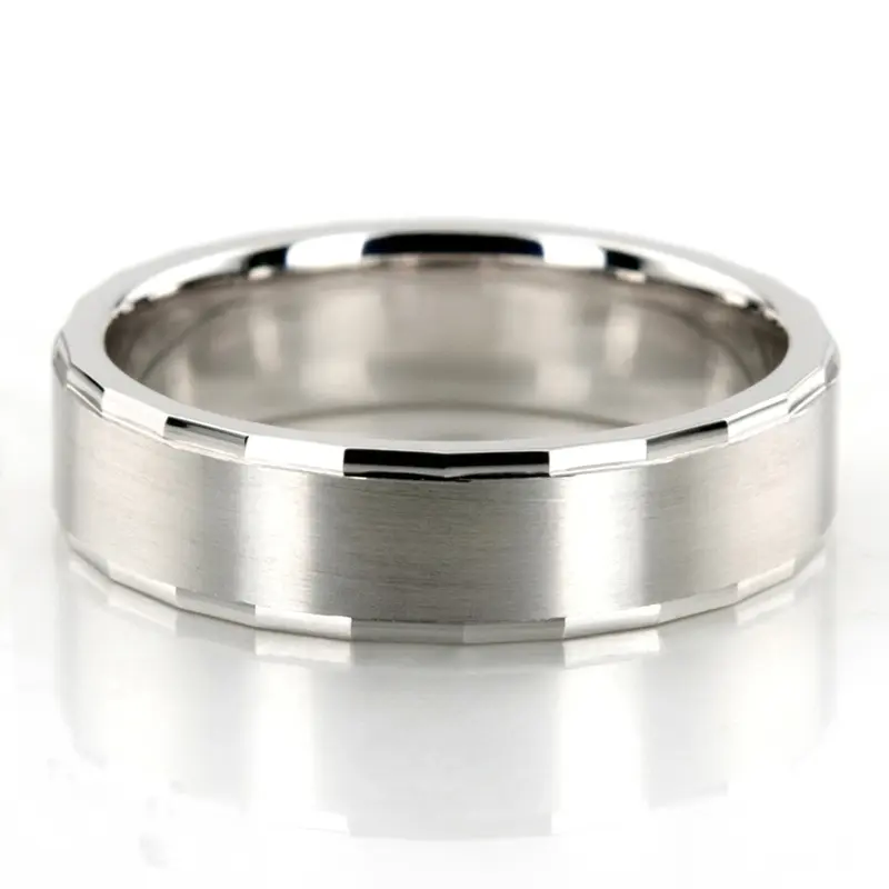 10K white gold 6mm. satin finish diamond-cut-wedding-band - main view