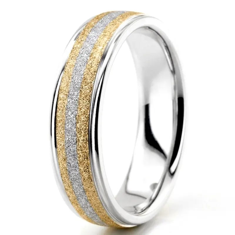 10K w-y-w-y-w gold 6mm. stone finish two-tone-wedding-band - alternate view 4