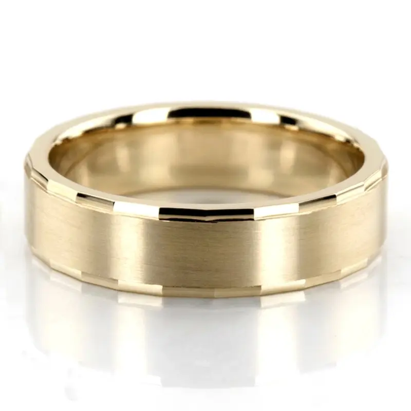 10K yellow gold 6mm. satin finish diamond-cut-wedding-band - alternate view 2