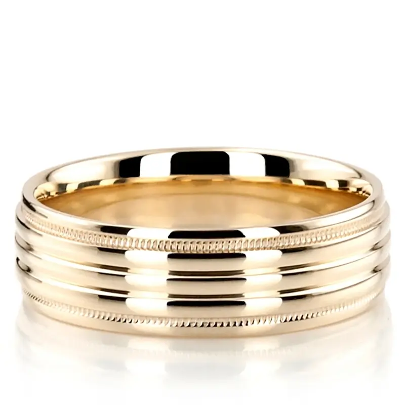 14K yellow gold 7mm. high polish basic-carved-simple-wedding-bands - main view