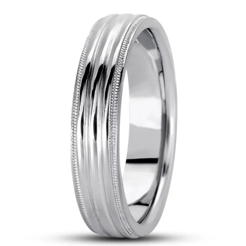 14K white gold 6mm. high polish basic-carved-simple-wedding-bands - alternate view 4