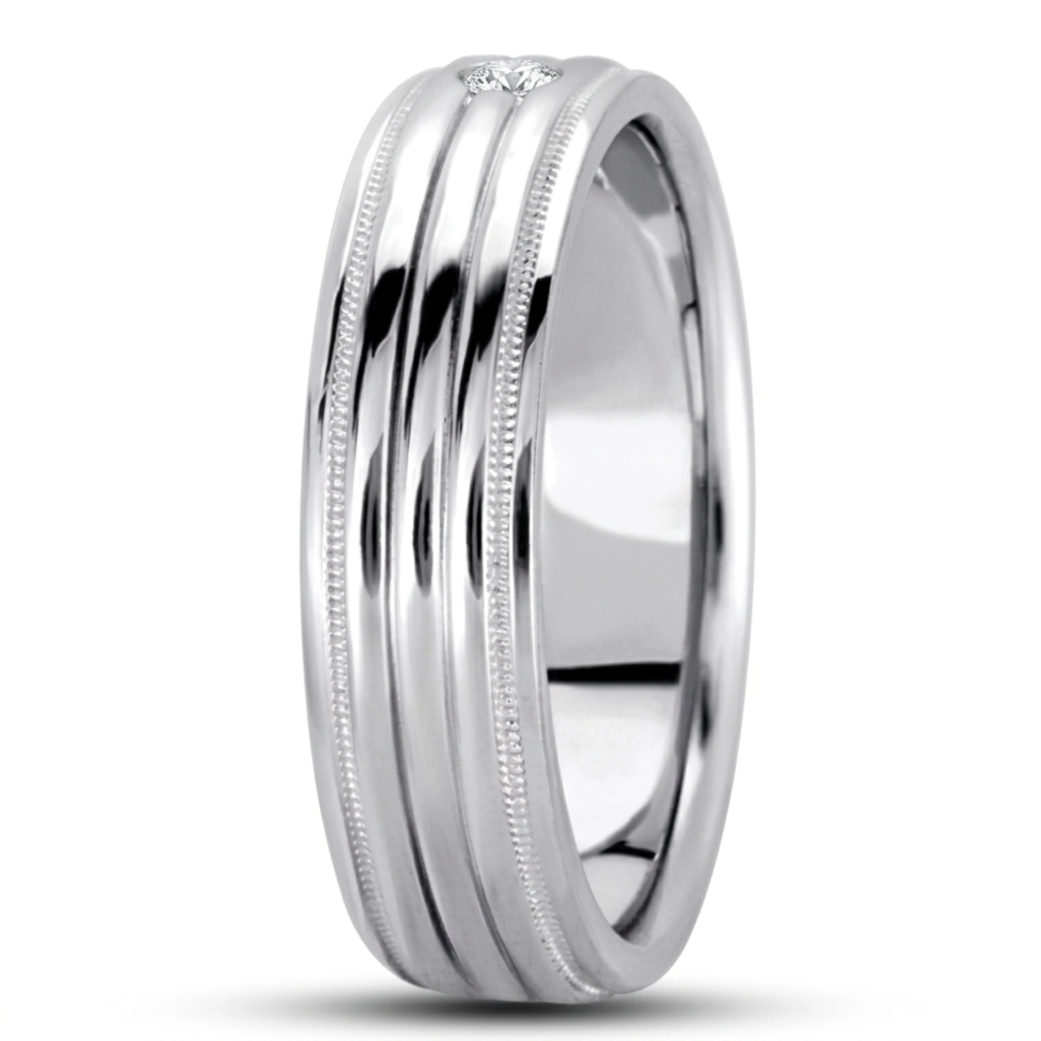 10K white gold 7mm. high polish basic-carved-simple-wedding-bands - alternate view 6