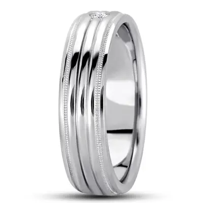 10K white gold 7mm. high polish basic-carved-simple-wedding-bands - alternate view 6 thumbnail