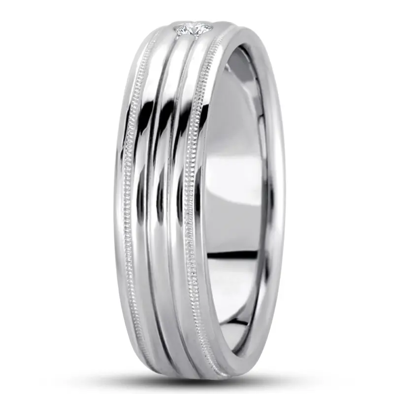 14K white gold 7mm. high polish basic-carved-simple-wedding-bands - alternate view 6