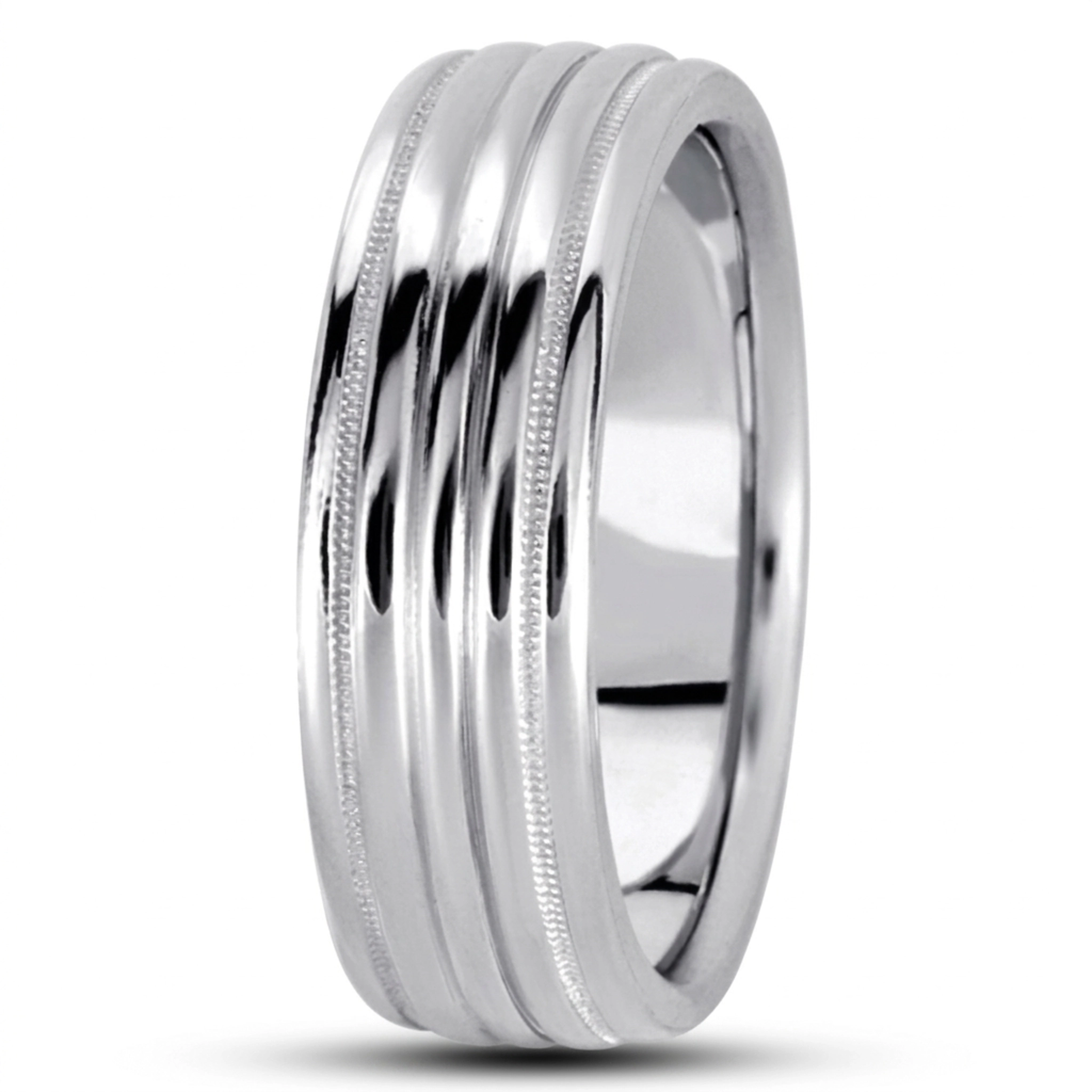 10K white gold 8mm. high polish basic-carved-simple-wedding-bands - alternate view 3