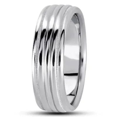 10K white gold 8mm. high polish basic-carved-simple-wedding-bands - alternate view 3 thumbnail