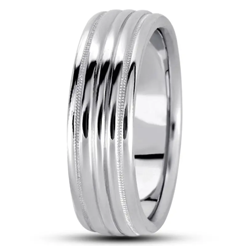 14K white gold 8mm. high polish basic-carved-simple-wedding-bands - alternate view 3