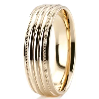 10K yellow gold 7mm. high polish basic-carved-simple-wedding-bands - alternate view 5 thumbnail