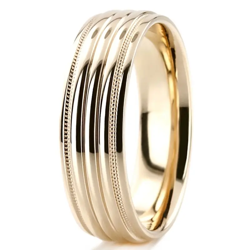 14K yellow gold 7mm. high polish basic-carved-simple-wedding-bands - alternate view 5