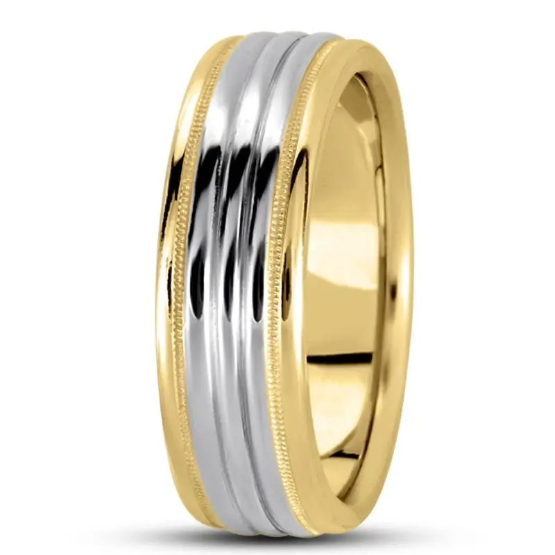 14K yellow-white-yellow gold 8mm. high polish basic-carved-simple-wedding-bands - alternate view 8