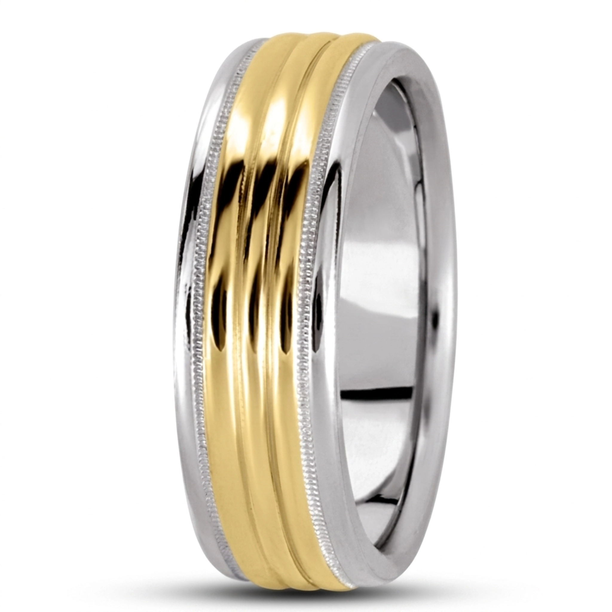 10K white-yellow-white gold 8mm. high polish basic-carved-simple-wedding-bands - alternate view 7