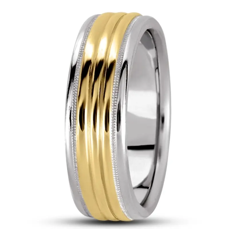 14K white-yellow-white gold 8mm. high polish basic-carved-simple-wedding-bands - alternate view 7