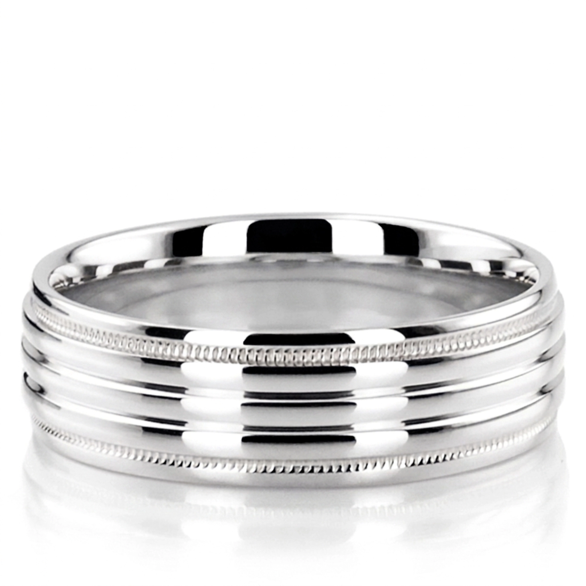 10K white gold 7mm. high polish basic-carved-simple-wedding-bands - alternate view 2