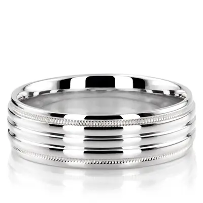 10K white gold 7mm. high polish basic-carved-simple-wedding-bands - alternate view 2 thumbnail