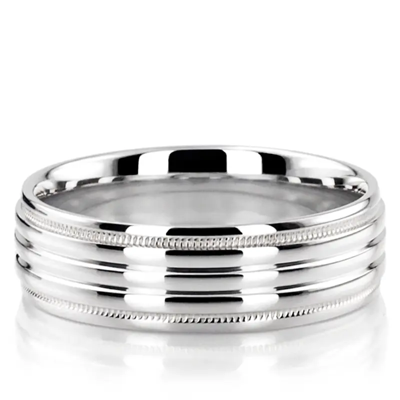 14K white gold 7mm. high polish basic-carved-simple-wedding-bands - alternate view 2