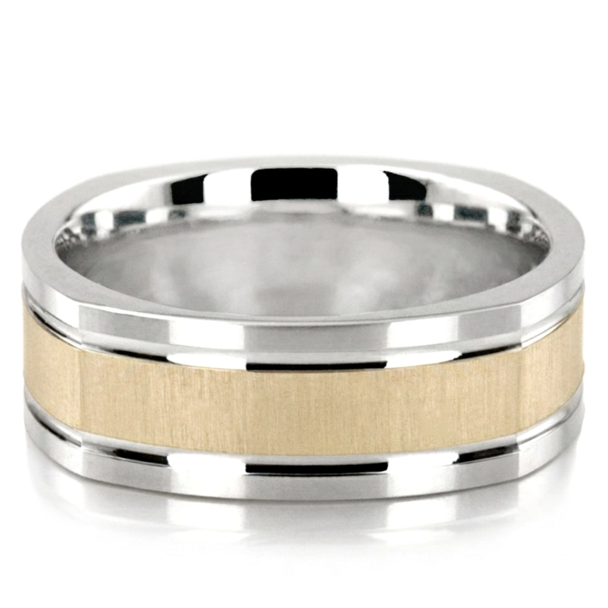 10K white-yellow-white gold 7mm. cross satin two-tone-wedding-band - alternate view 3