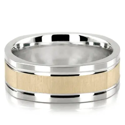 10K white-yellow-white gold 7mm. cross satin two-tone-wedding-band - alternate view 3 thumbnail