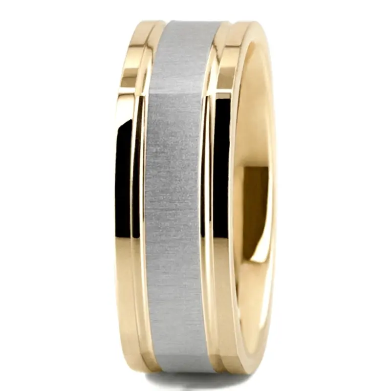 10K yellow-white-yellow gold 7mm. cross satin two-tone-wedding-band - alternate view 2