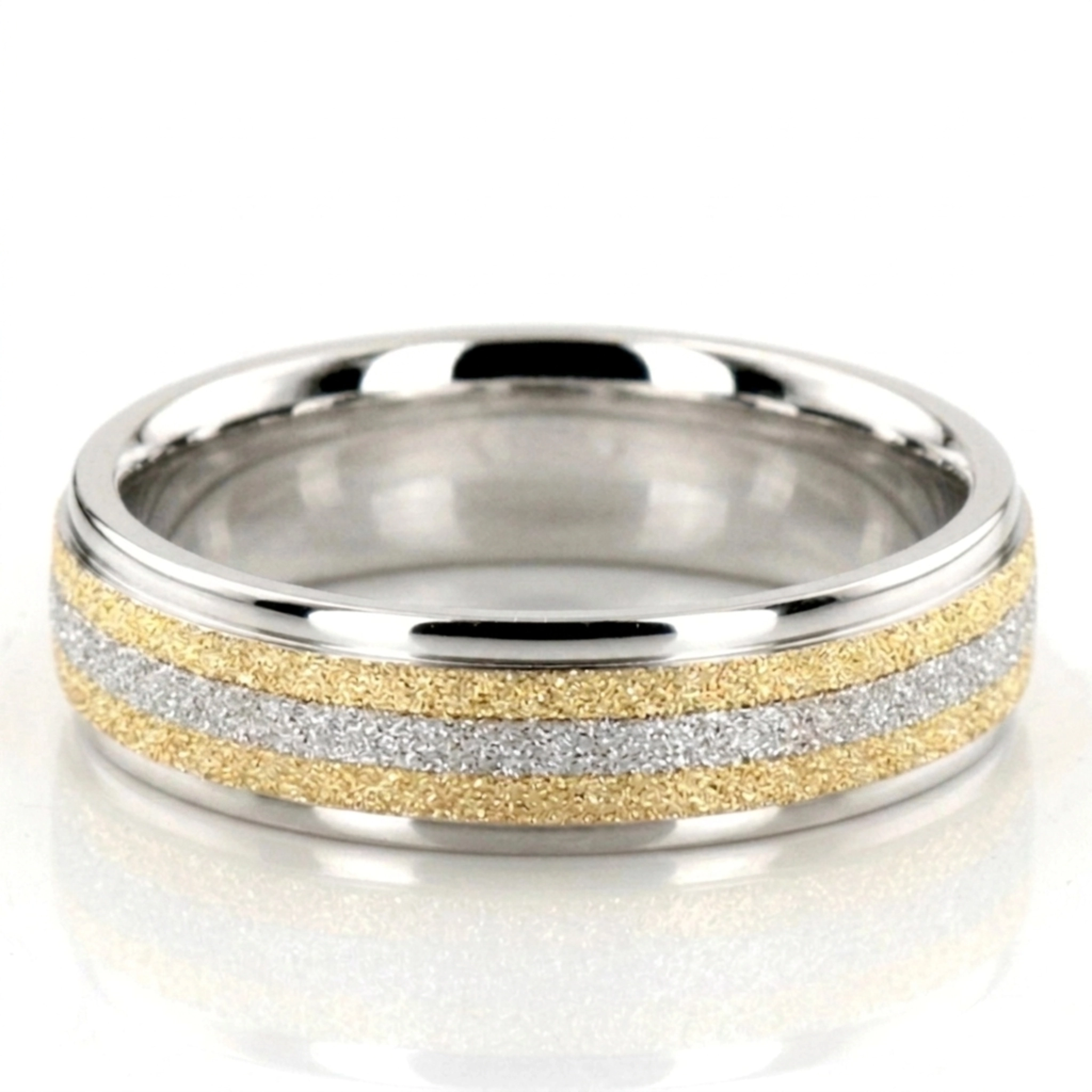 10K w-y-w-y-w gold 6mm. stone finish two-tone-wedding-band - main view