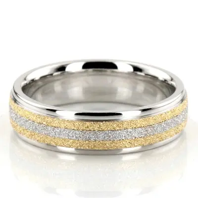 10K w-y-w-y-w gold 6mm. stone finish two-tone-wedding-band - main view thumbnail