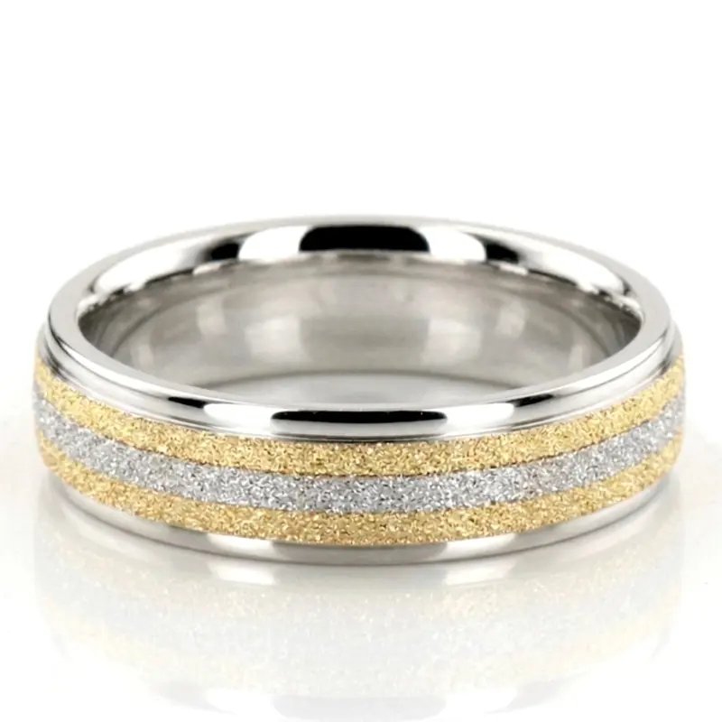 10K w-y-w-y-w gold 6mm. stone finish two-tone-wedding-band - main view