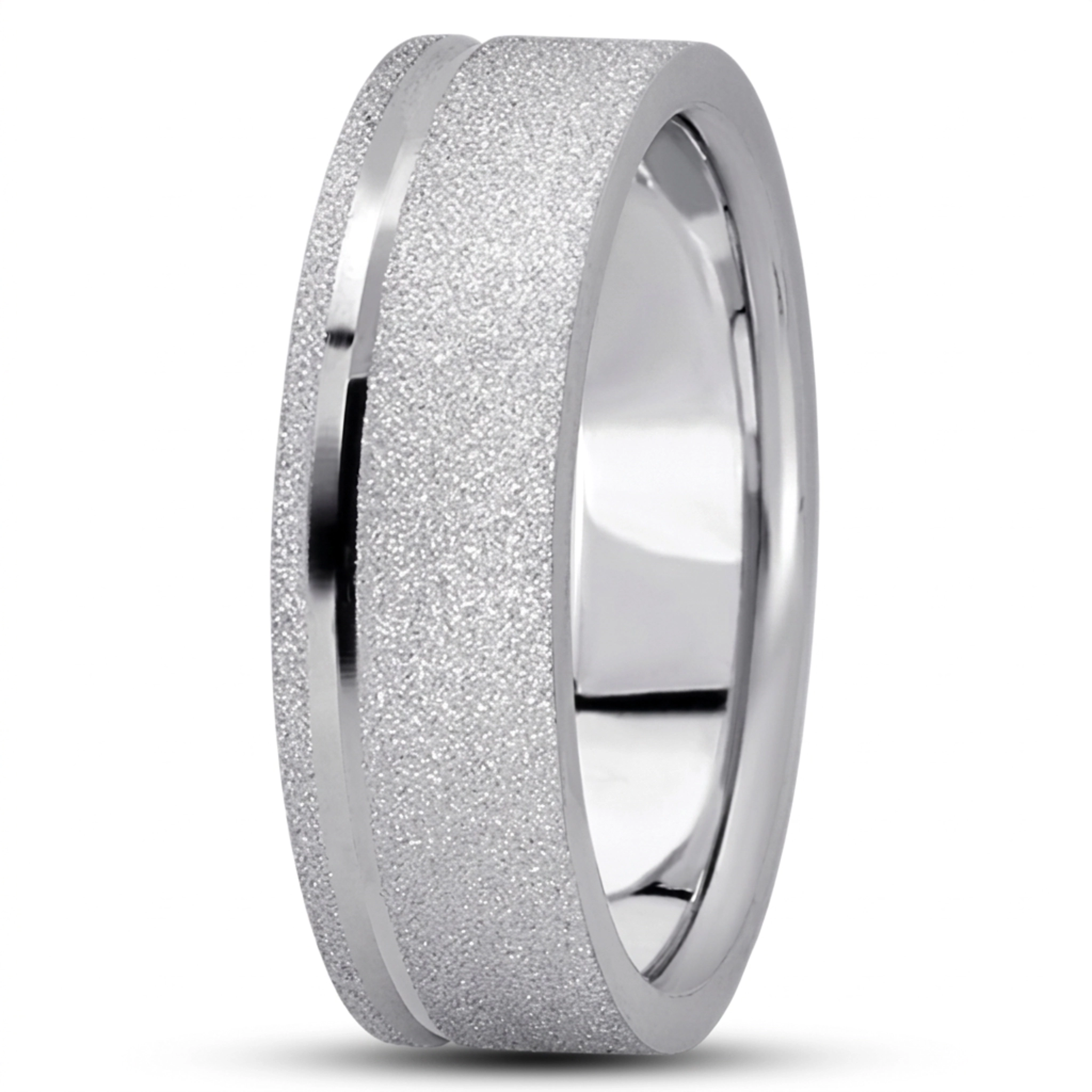 10K white gold 7mm. stone finish basic-carved-simple-wedding-bands - alternate view 2