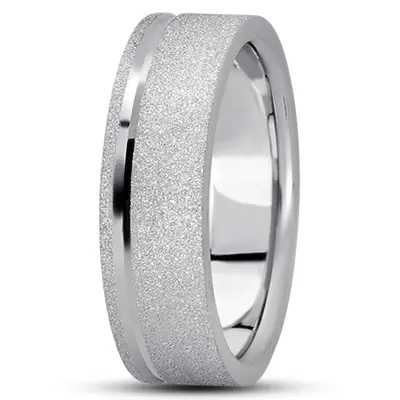 10K white gold 7mm. stone finish basic-carved-simple-wedding-bands - alternate view 2 thumbnail