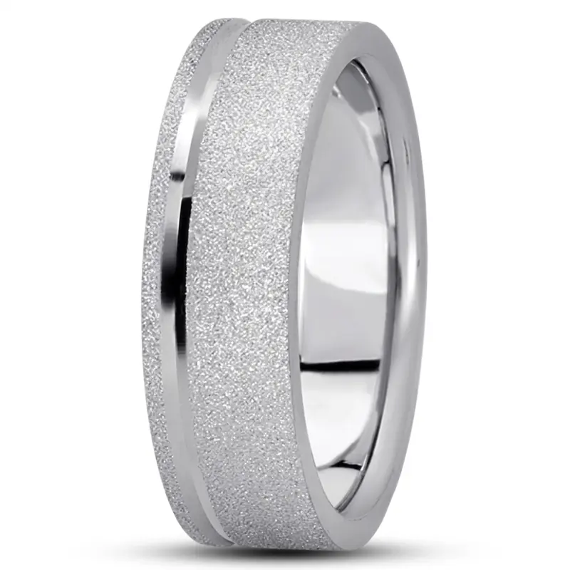 14K white gold 7mm. stone finish basic-carved-simple-wedding-bands - main view