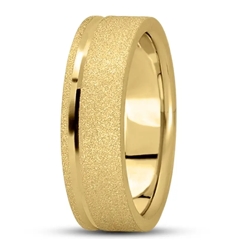 14K yellow gold 7mm. stone finish basic-carved-simple-wedding-bands - alternate view 2
