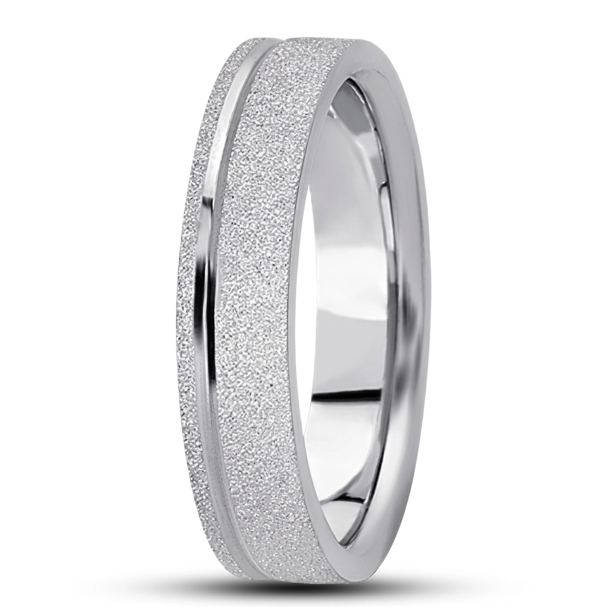 10K white gold 5mm. stone finish basic-carved-simple-wedding-bands - alternate view 4