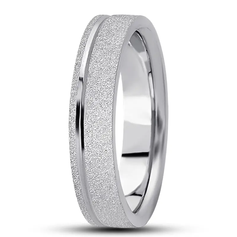 14K white gold 5mm. stone finish basic-carved-simple-wedding-bands - alternate view 4