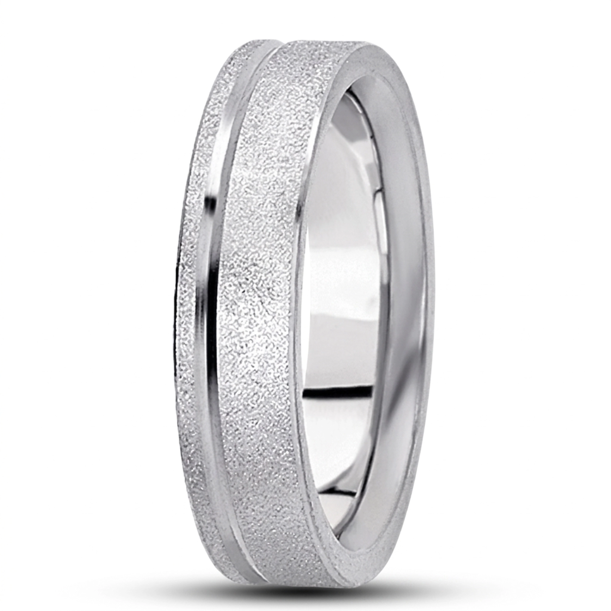 10K white gold 4mm. stone finish basic-carved-simple-wedding-bands - main view