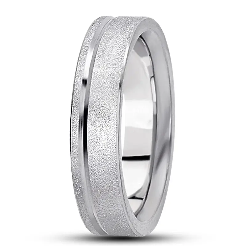 14K white gold 4mm. stone finish basic-carved-simple-wedding-bands - alternate view 3